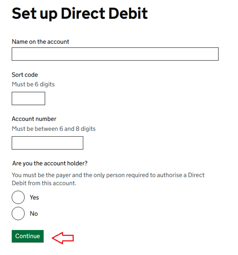 Provide bank details to complete the Direct Debit setup